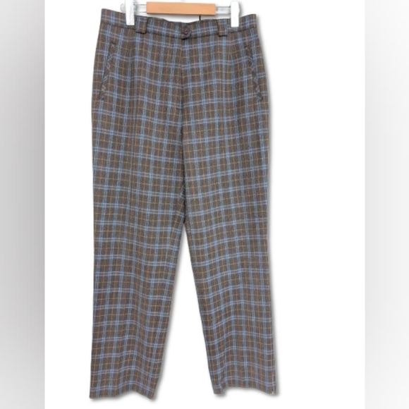 Vintage Eugen Klein Plaid Trousers Brown Blue Academia Chic 8/10 - Picture 2 of 10